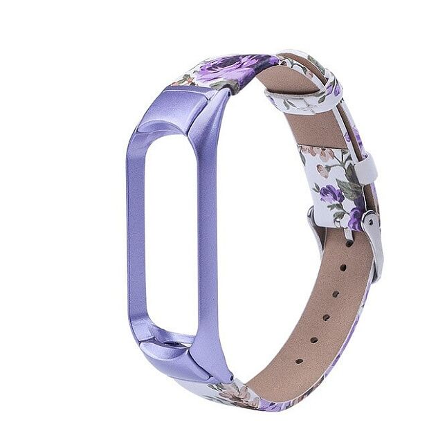 Ремешок кожаный для Xiaomi Mi Band 4 Leather Strap Flower Design (Purple/Фиолетовый) - 6